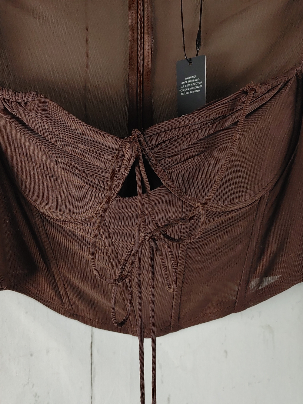 Fashion Nova Melanie Mesh Corset Top Womens L Brown Long Sleeve Bustier NWT - Picture 4 of 10